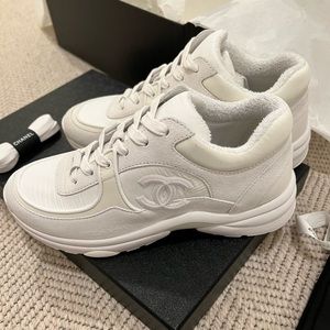 Chanel Calfskin White CC Sneakers 6.5